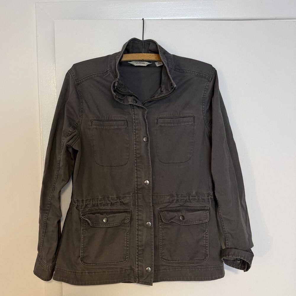 LL Bean Womens Small Gray Utility Field Jacket Cotton Stretch 4 Pocket 502103